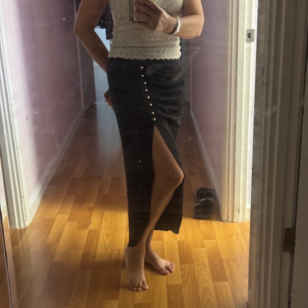 Zara Black Pencil Skirt with Gold Buttons